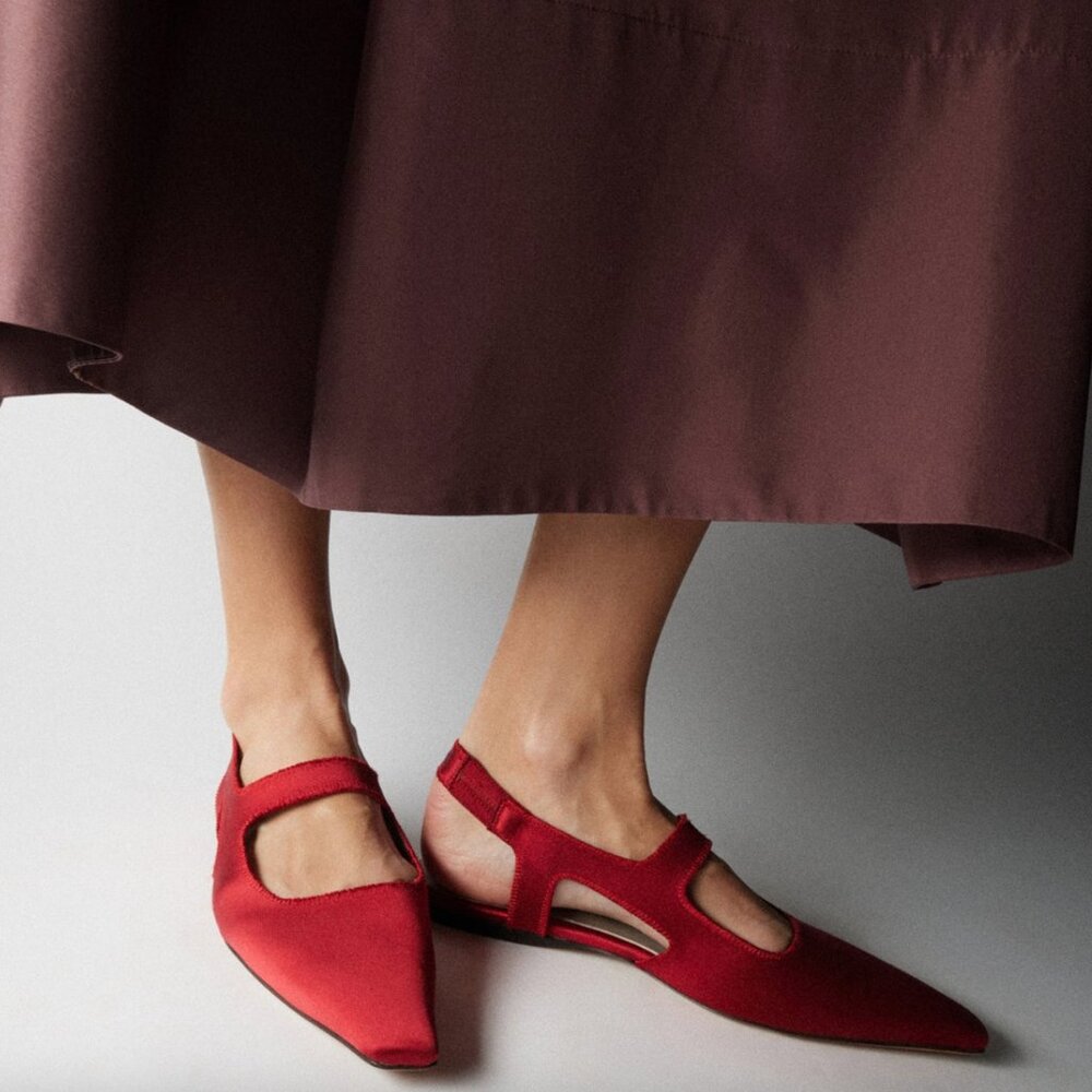 Tibi Macolm Flat Red Silk EU 35.5